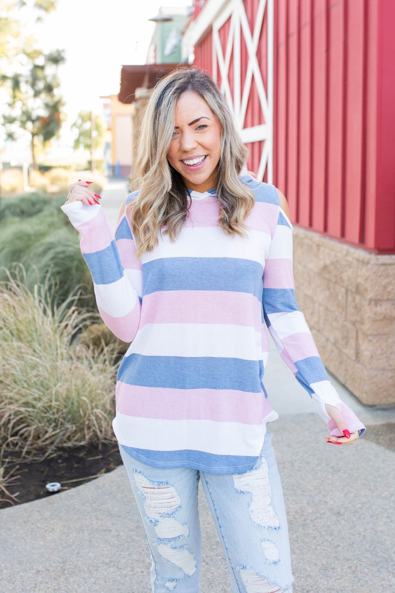 Oceanside Cold Shoulder Thumbhole Hoodie