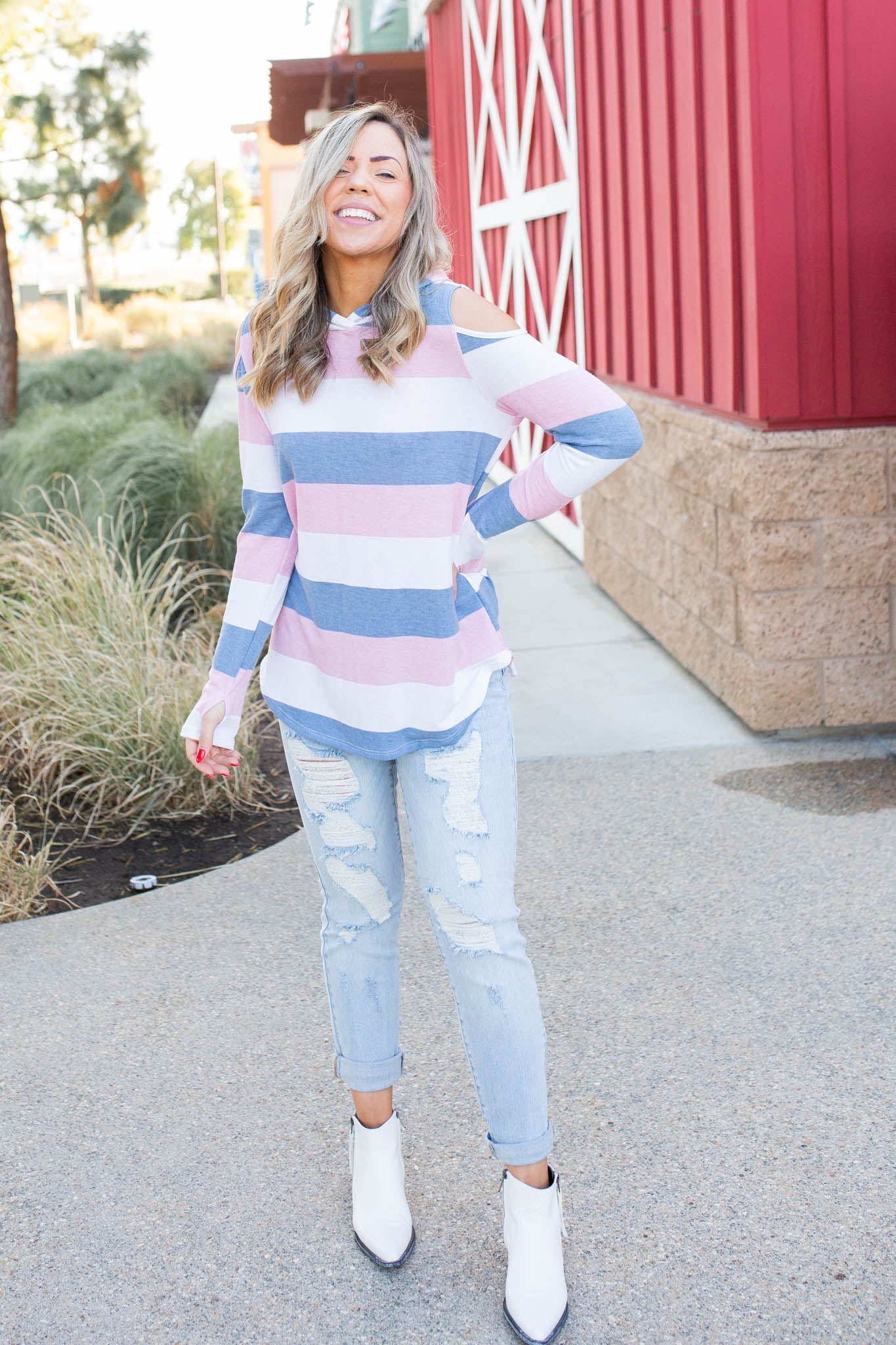 Oceanside Cold Shoulder Thumbhole Hoodie