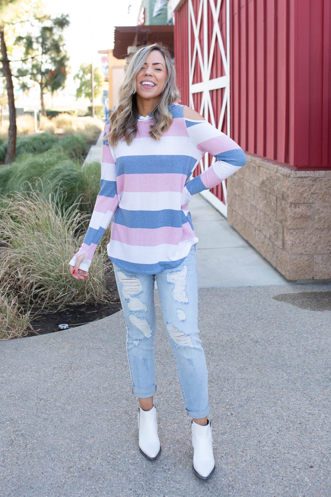 Oceanside Cold Shoulder Thumbhole Hoodie