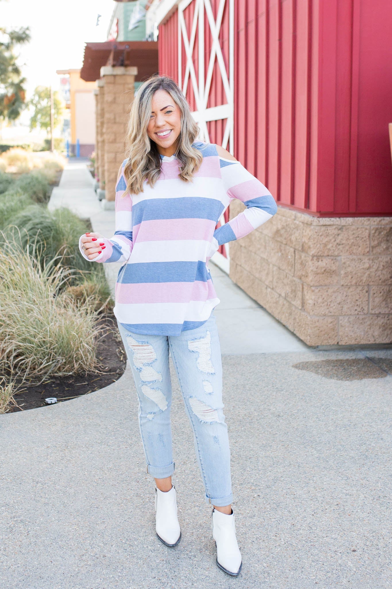 Oceanside Cold Shoulder Thumbhole Hoodie