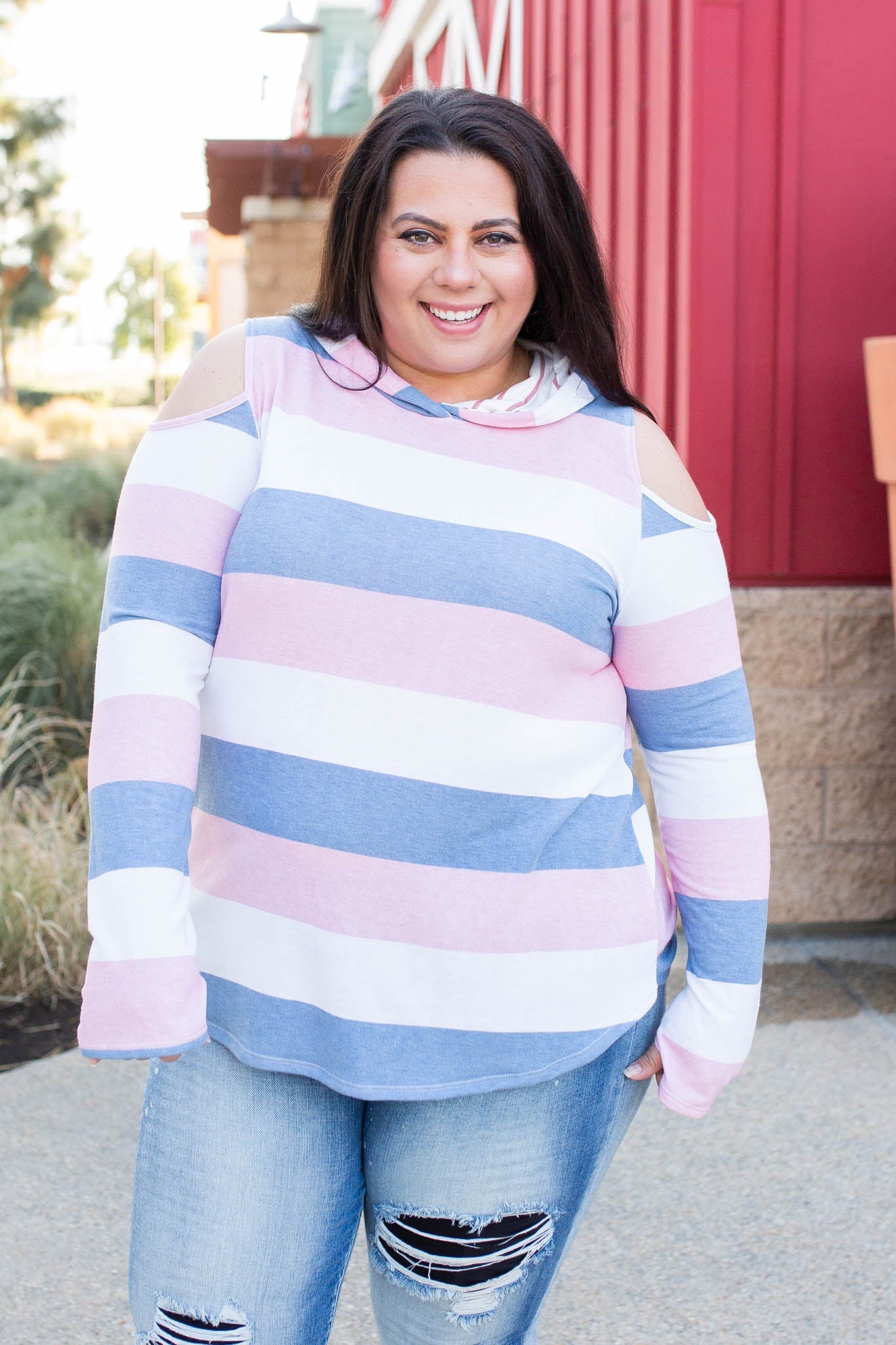 Oceanside Cold Shoulder Thumbhole Hoodie