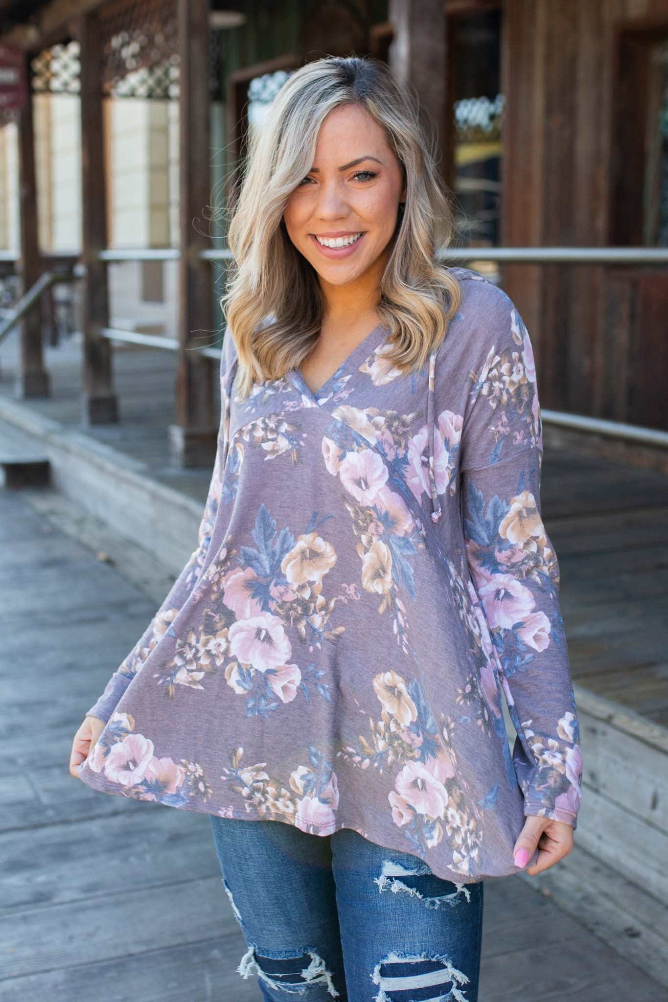Dusty Lavender Floral Hoodie