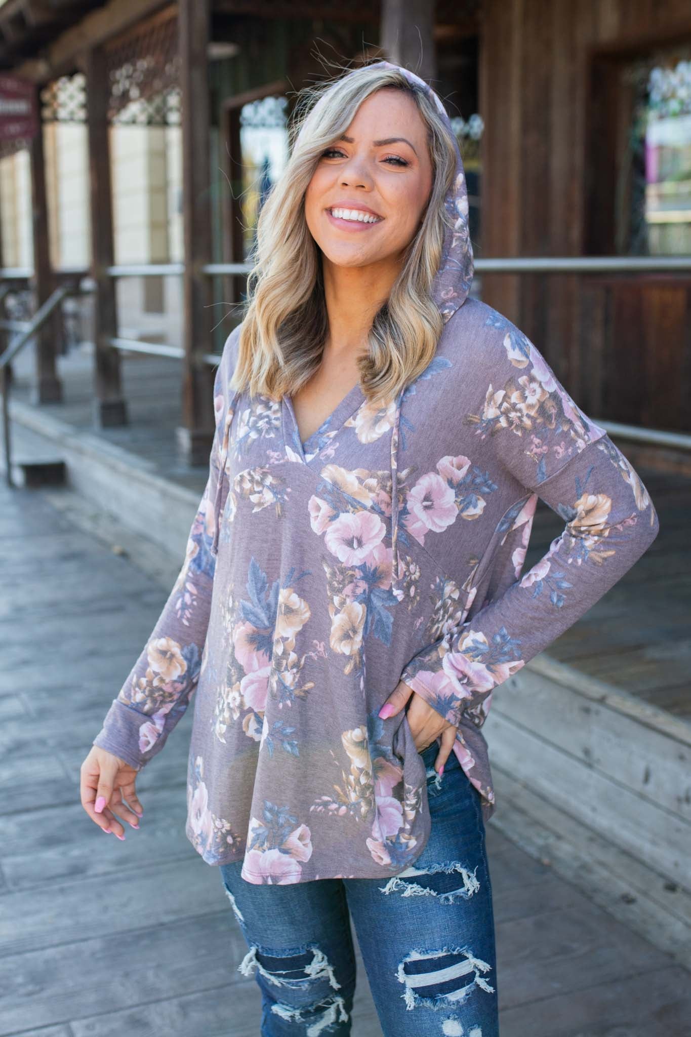 Dusty Lavender Floral Hoodie