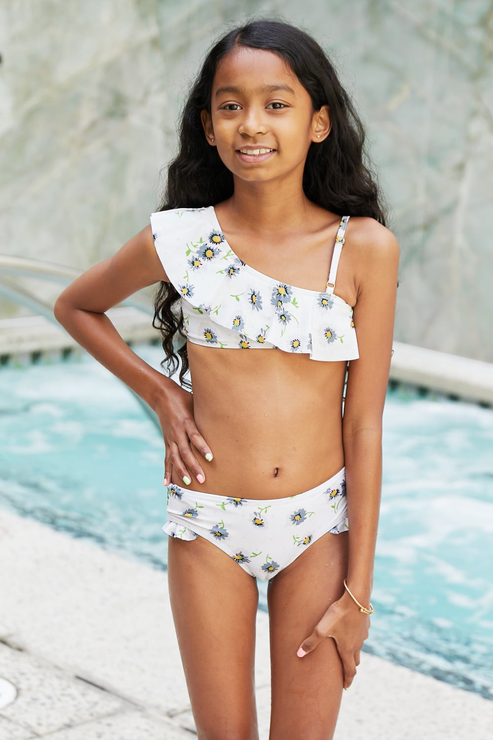 Float On Asymmetric Neck Two-Piece Set in Daisy Cream
