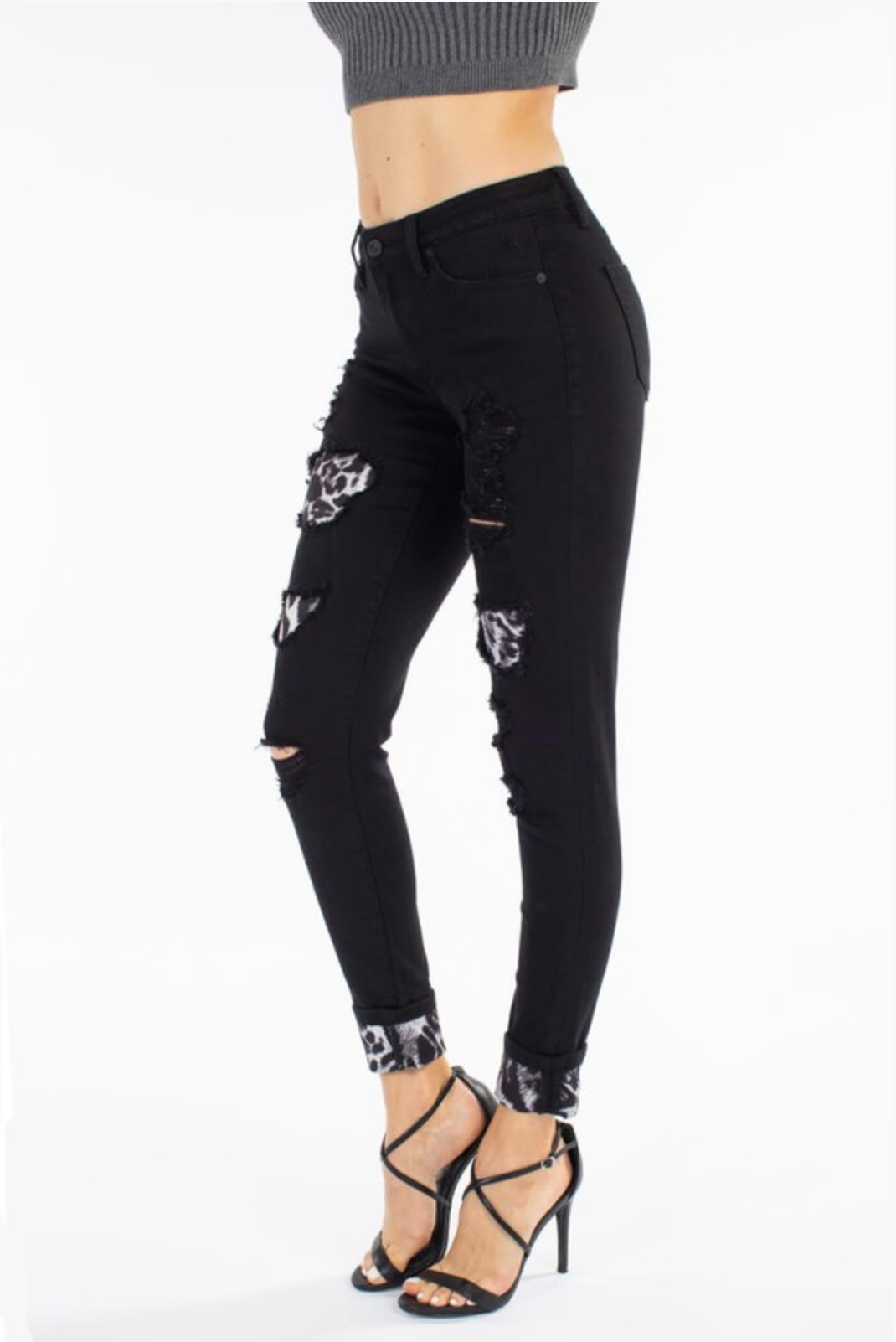 Rebel With a Cause Snow Leopard Patch Kan Can Skinnies