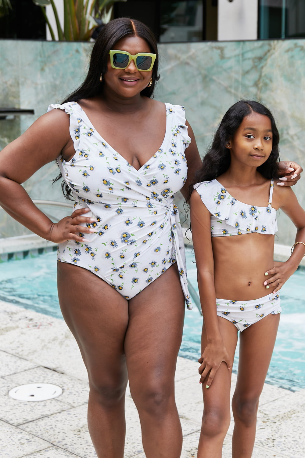 Float On Asymmetric Neck Two-Piece Set in Daisy Cream