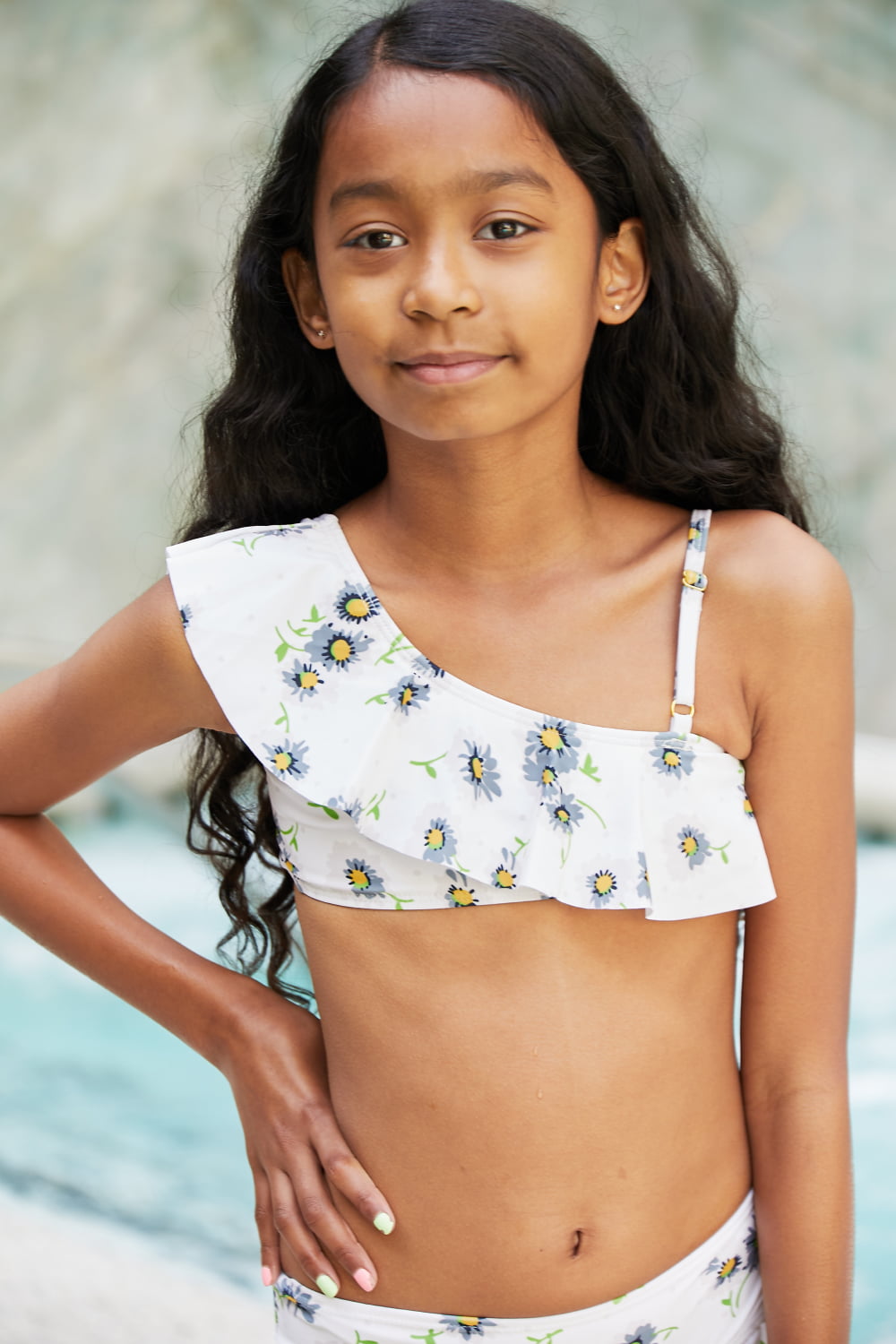 Float On Asymmetric Neck Two-Piece Set in Daisy Cream