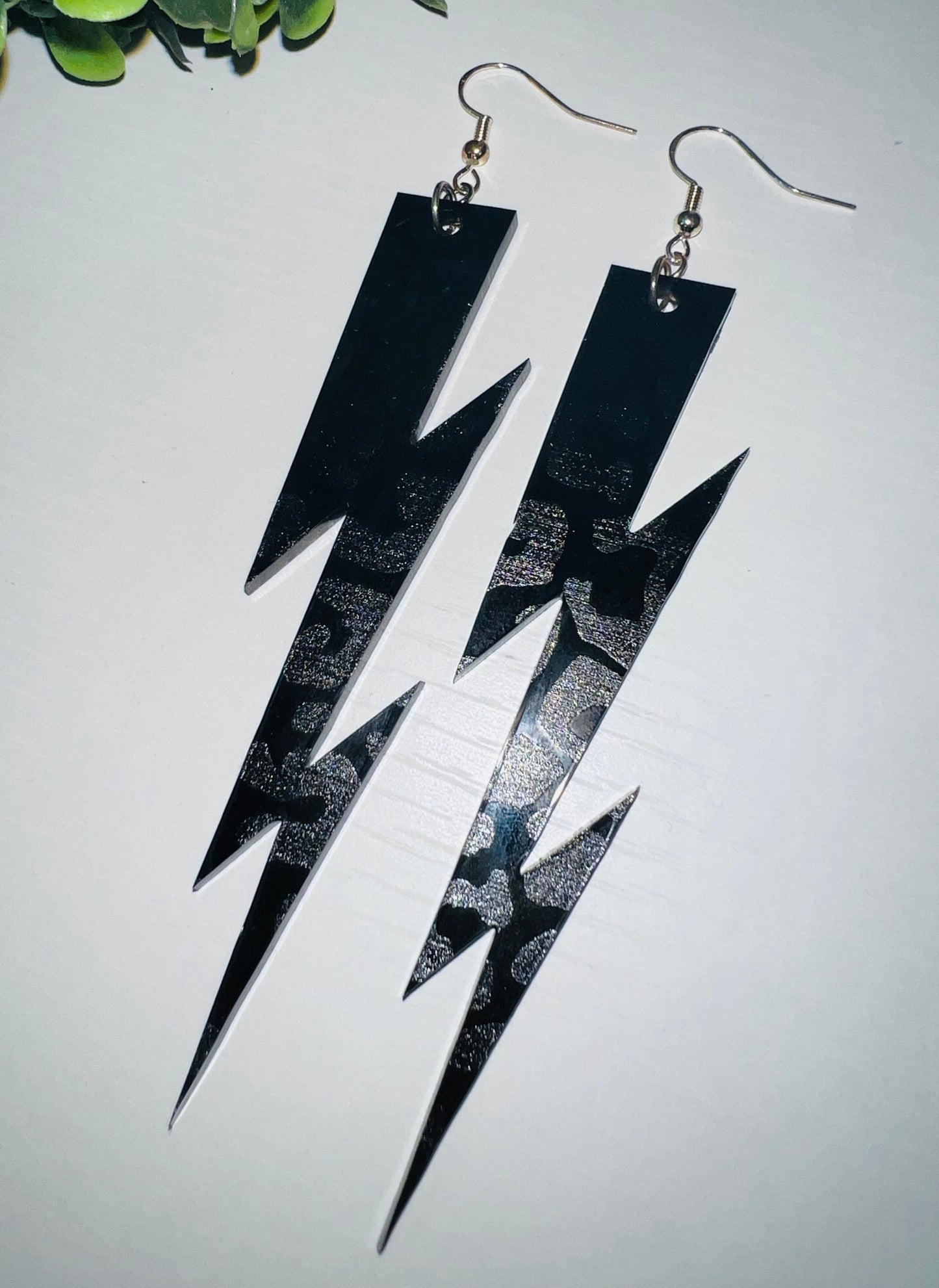 Black Leopard Bolt Earrings
