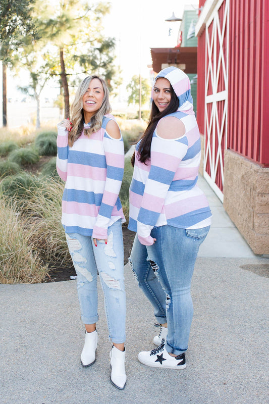 Oceanside Cold Shoulder Thumbhole Hoodie