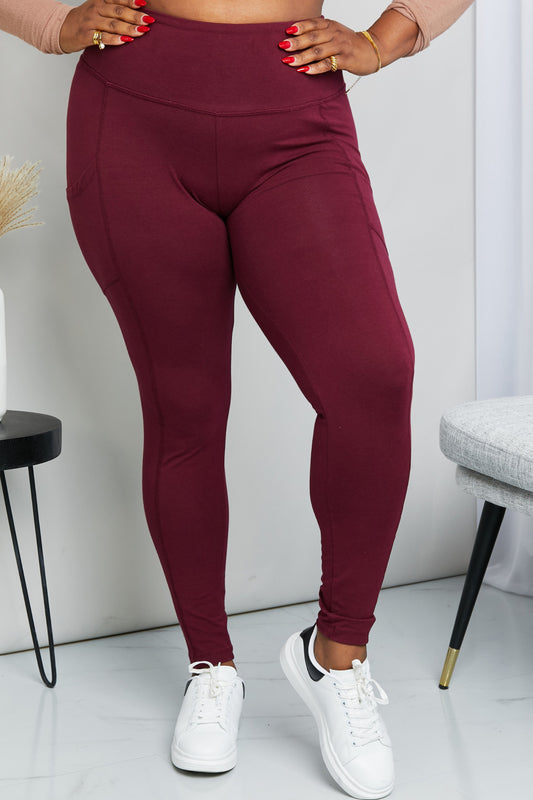 Ready to Roll Wide Waistband Pocket Leggings in Burgundy