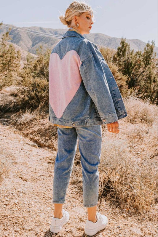 Contrast Heart Denim Jacket