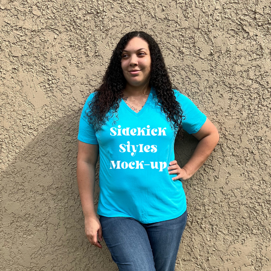 BELLA + CANVAS V-Neck 6405 - Turquoise mock-up - SDD-MKU-0091