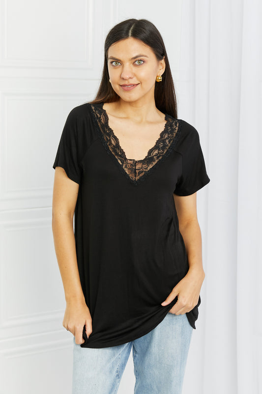You Grow Girl Full Size Floral V-Neck Top in Black