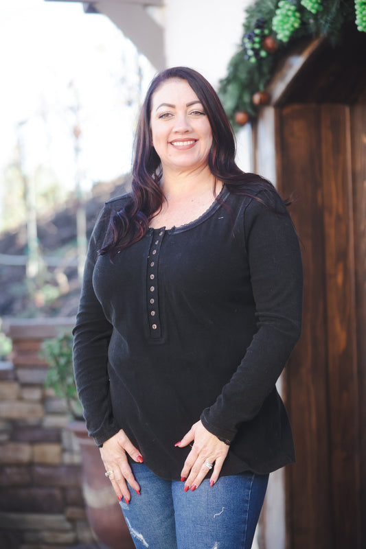My Forever Black Sweater Henley