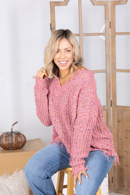 Sprinkles of Love Frayed Popcorn Sweater