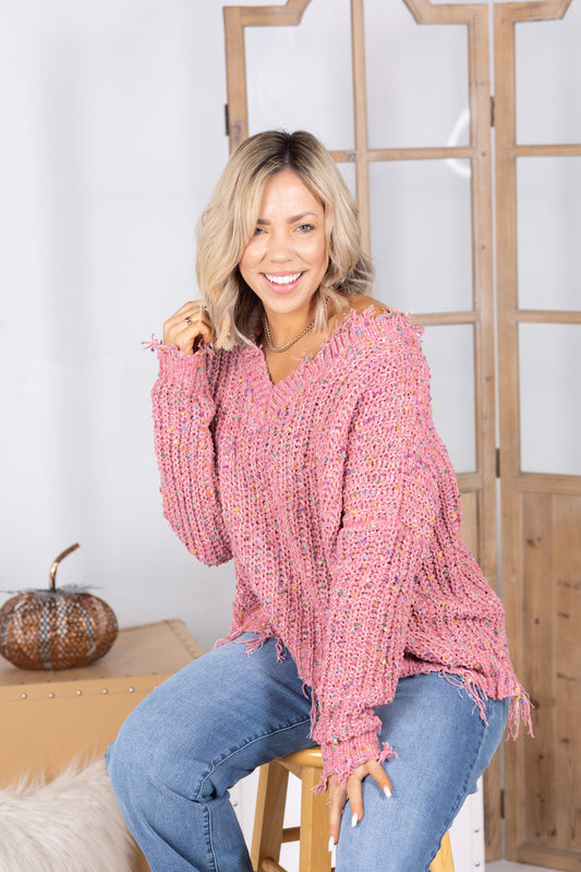 Sprinkles of Love Frayed Popcorn Sweater
