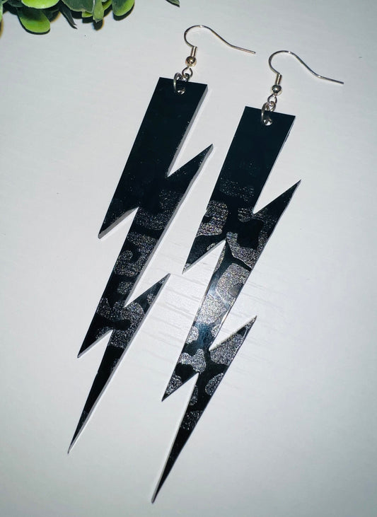 Black Leopard Bolt Earrings